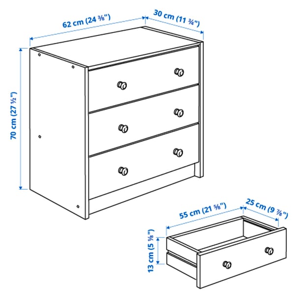 RAST Chest of drawers with 3 drawers - pine 62x70 cm , 62x70 cm