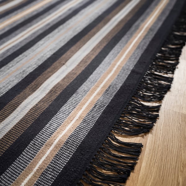 RÅVAROR rug, flatweave, handwoven black/brown gray, 170x240 cm