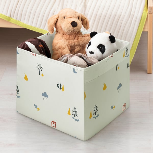 REGNBROMS box, forest animal pattern/multicolour, 33x38x33 cm