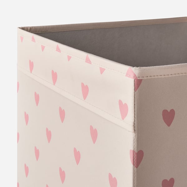 REGNBROMS - Box, heart pattern/pink, 33x38x33 cm