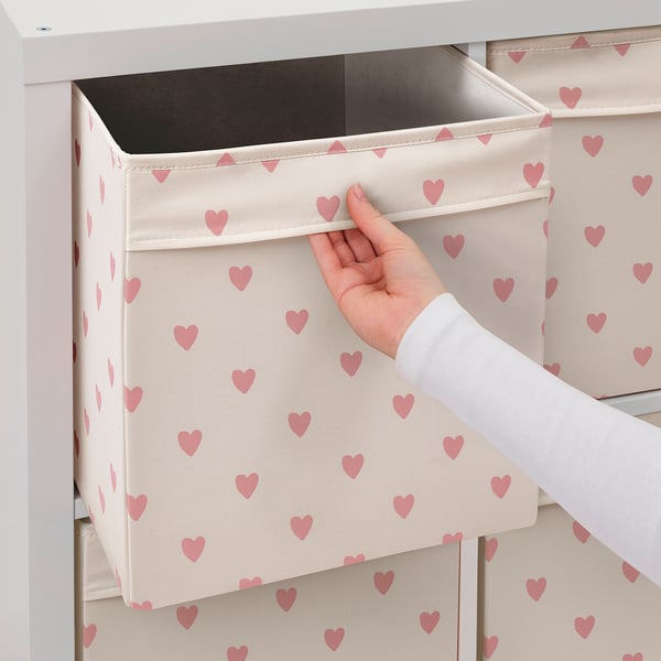 REGNBROMS - Box, heart pattern/pink, 33x38x33 cm