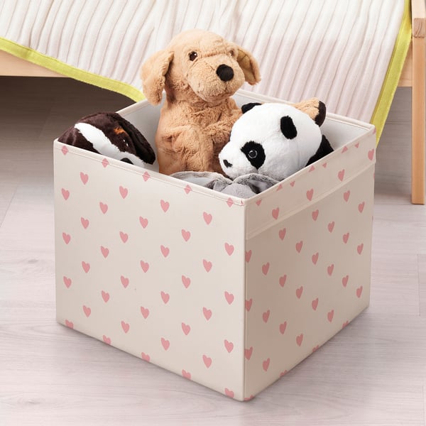 REGNBROMS - Box, heart pattern/pink, 33x38x33 cm