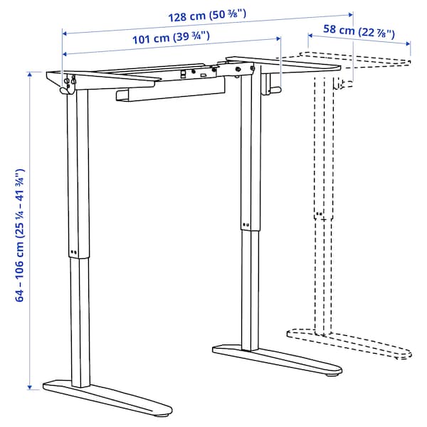 Ikea RELATERA - Underframe sit/stand f table top, white, 90/117 cm