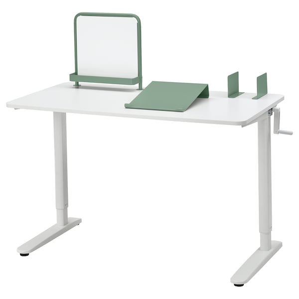 RELATERA - Desk combination sit/stand, white/light grey-green, 117x60 cm