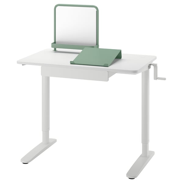 RELATERA desk combination sit/stand, white/light grey-green, 90x108x60 cm