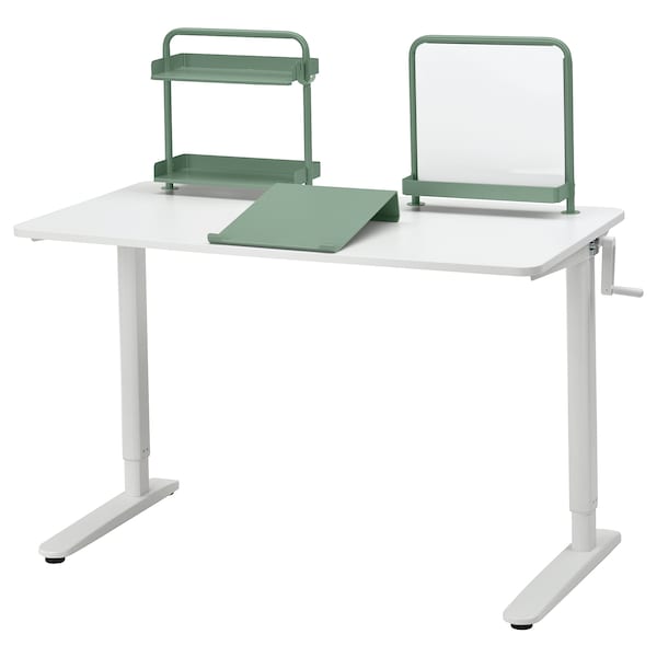 RELATERA - Desk combination sit/stand, white/light grey-green, 117x60 cm