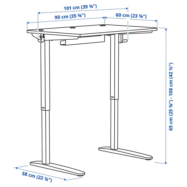 RELATERA - Desk combination sit/stand, white/light grey-green, 90x60 cm
