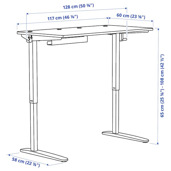 RELATERA - Desk combination sit/stand, white/light grey-green, 117x60 cm