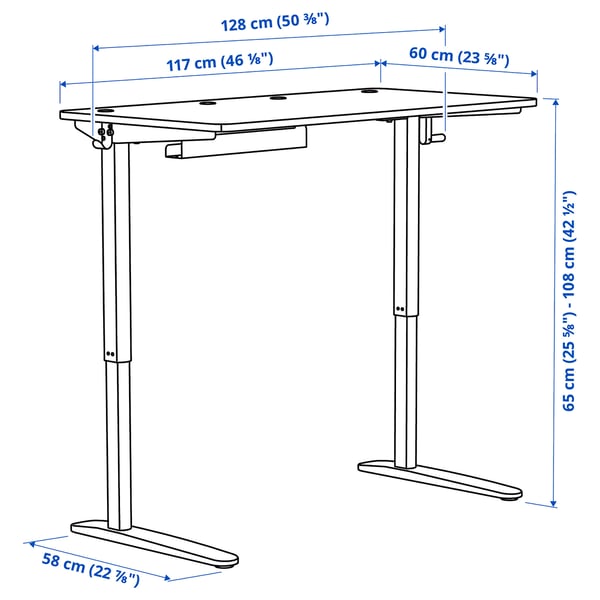 RELATERA desk combination sit/stand, white/light grey-green, 117x60 cm
