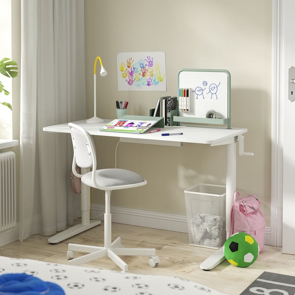 RELATERA - RELATERA Desk combination sit/stand, white/light grey-green, 117x60 cm