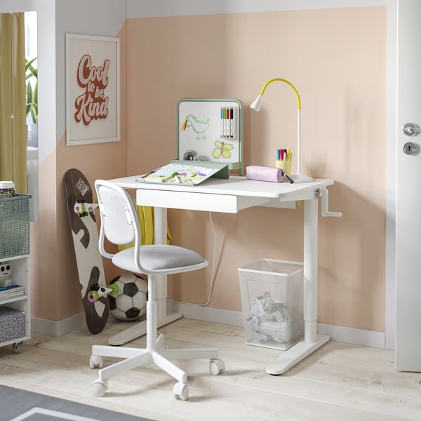 RELATERA desk combination sit/stand, white/light grey-green, 90x108x60 cm