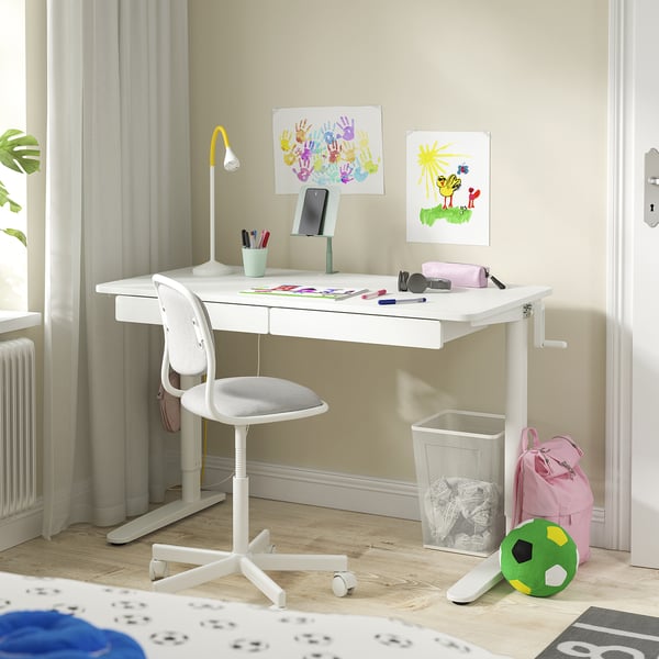 RELATERA desk combination sit/stand, white/light grey-green, 117x60 cm