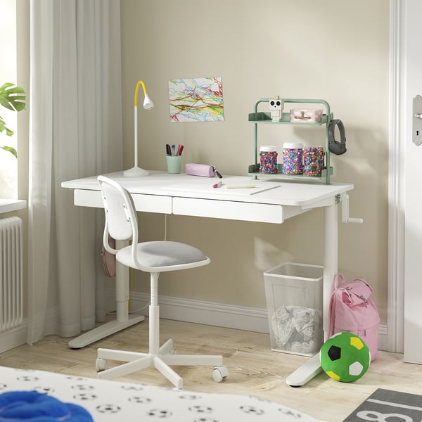 RELATERA - RELATERA Desk combination sit/stand, white/light grey-green, 117x60 cm