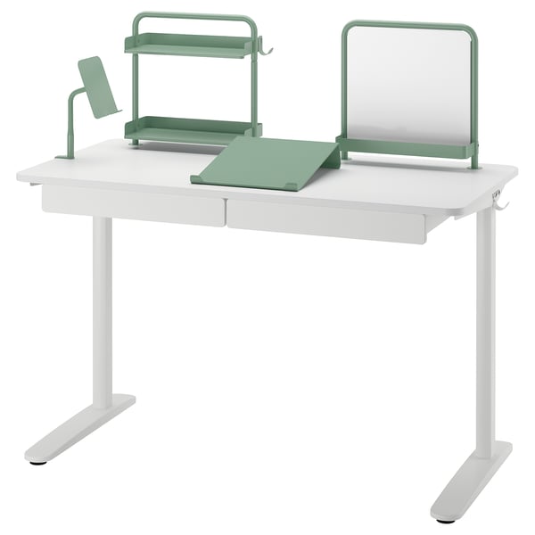 RELATERA desk combination, white/light grey-green, 117x75x60 cm