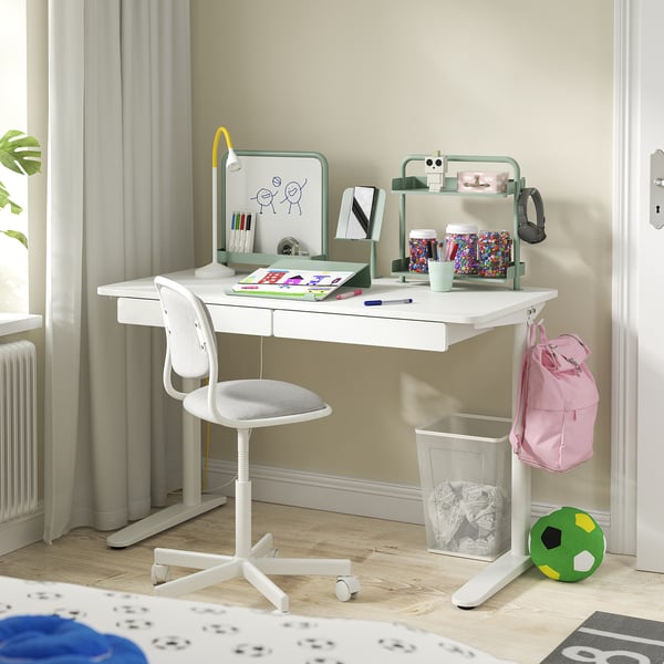 RELATERA desk combination, white/light grey-green, 117x75x60 cm
