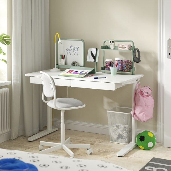 RELATERA - Desk combination, white/light grey-green, 117x60 cm