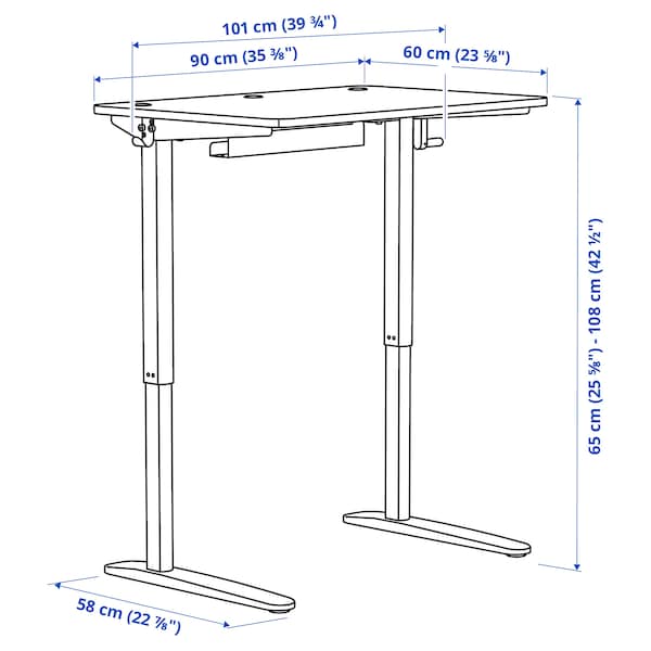 RELATERA - Height-adjustable desk, white,90x60 cm