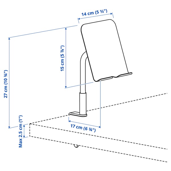 RELATERA phone/tablet holder, with clamp/light grey-green, 14x27x17 cm