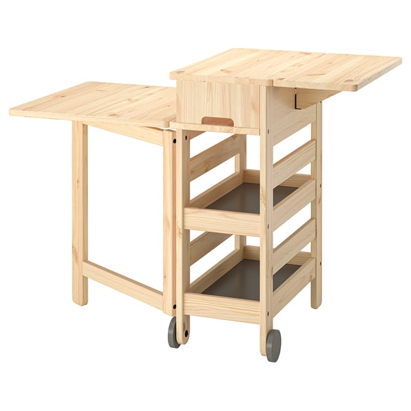 RESARÖ mobile drop-leaf table w storage, pine, 63x64 cm