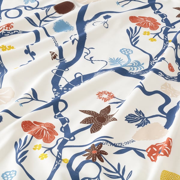 REVFINGERÖRT - REVFINGERÖRT Pre-cut fabric, botanical details/white multicolour, 150x300 cm