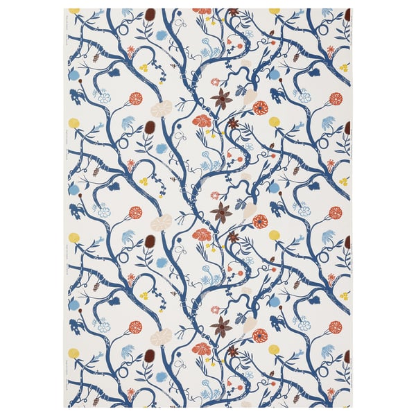 REVFINGERÖRT - REVFINGERÖRT Pre-cut fabric, botanical details/white multicolour, 150x300 cm