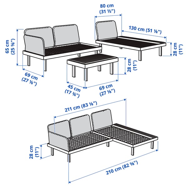 REVSKÄR 3-seat conversation set, anthracite outdoor, 211x65x130 cm