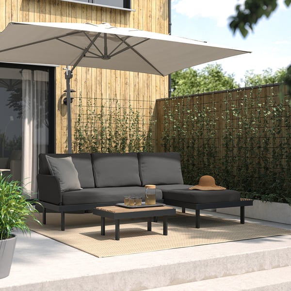 REVSKÄR 3-seat conversation set, outdoor anthracite/Frösön/Duvholmen dark grey, 211x65x130 cm
