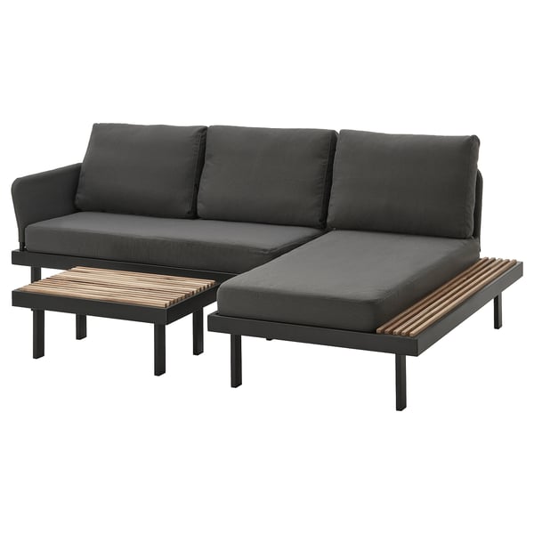REVSKÄR 3-seat conversation set, outdoor anthracite/Frösön/Duvholmen dark grey, 211x65x130 cm