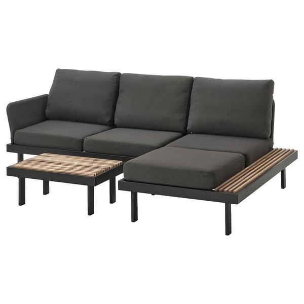 REVSKÄR 3-seat conversation set, outdoor anthracite/Frösön/Duvholmen dark grey, 211x65x130 cm