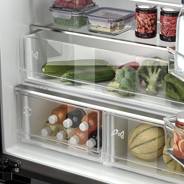 RIBBENÅS - Double door refrigerator/freezer, IKEA 700 freestanding/inox,347/169 l