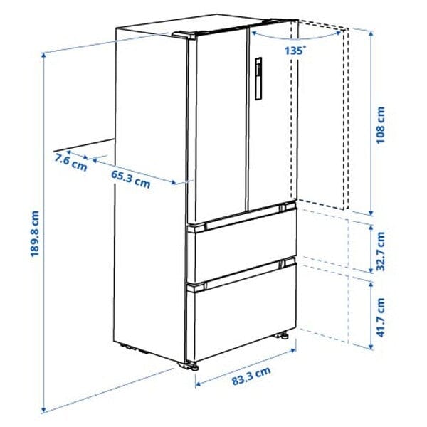 Ikea RIBBENÅS - Double door refrigerator/freezer, IKEA 700 freestanding/inox,347/169 l