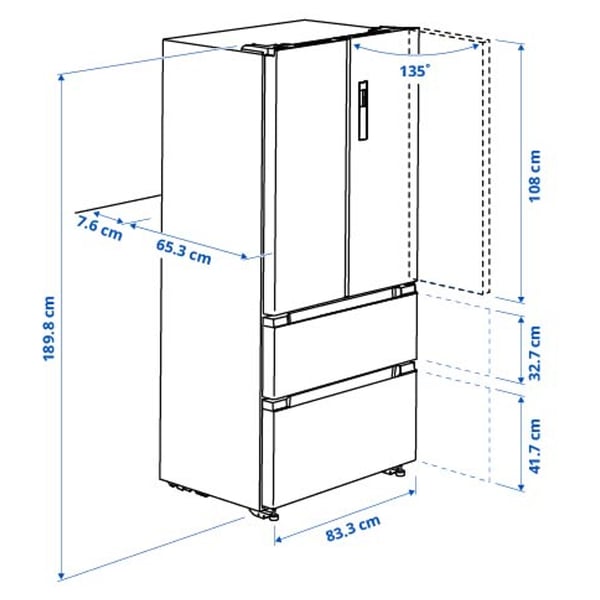 RIBBENÅS - Double door refrigerator/freezer, IKEA 700 freestanding/inox,347/169 l