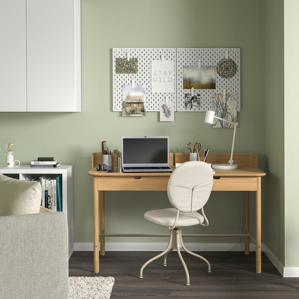RIDSPÖ / BJÖRKBERGET desk and chair, oak beige