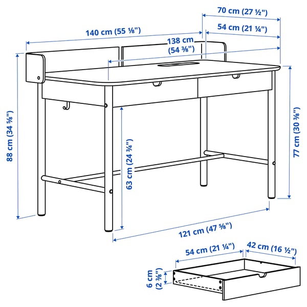 RIDSPÖ desk, anthracite, 140x70 cm