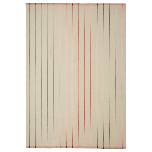 RIDSTIG - Rug, flatwoven, off-white/red, 170x240 cm