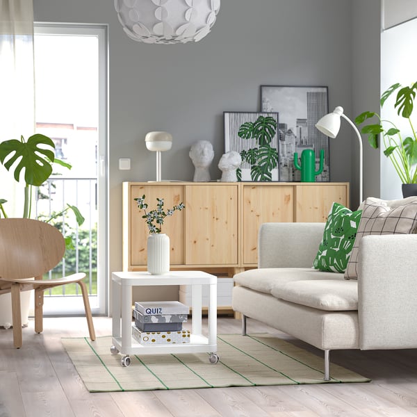 RIDSTIG rug, flatwoven, off-white/green, 133x195 cm