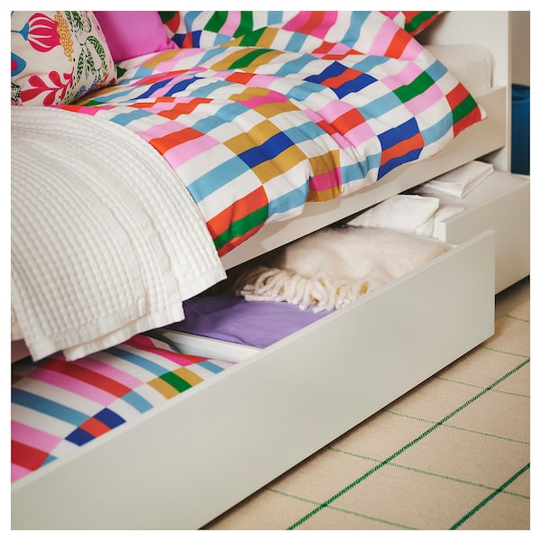 RIDSTIG rug, flatwoven, off-white/green, 133x195 cm