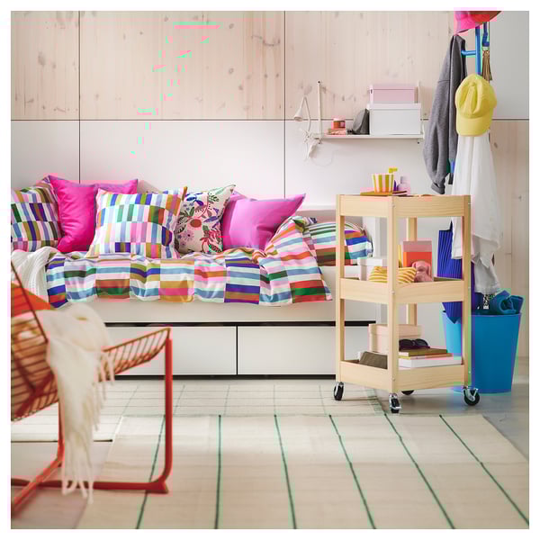 RIDSTIG - RIDSTIG Rug, flatwoven, off-white/green, 133x195 cm