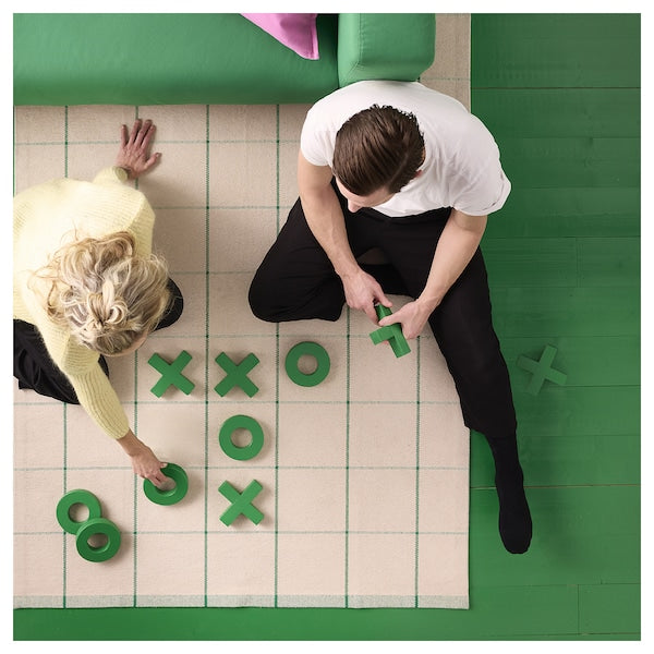 RIDSTIG rug, flatwoven, off-white/green, 133x195 cm