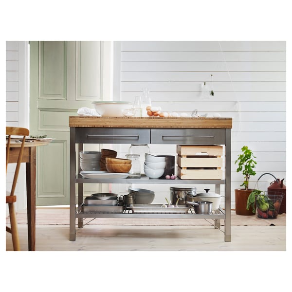 RIMFORSA work bench, stainless steel/bamboo, 120x63.5x92 cm