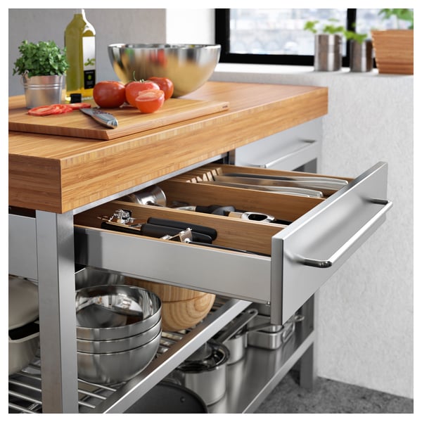 RIMFORSA work bench, stainless steel/bamboo, 120x63.5x92 cm