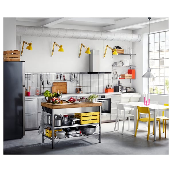 RIMFORSA work bench, stainless steel/bamboo, 120x63.5x92 cm