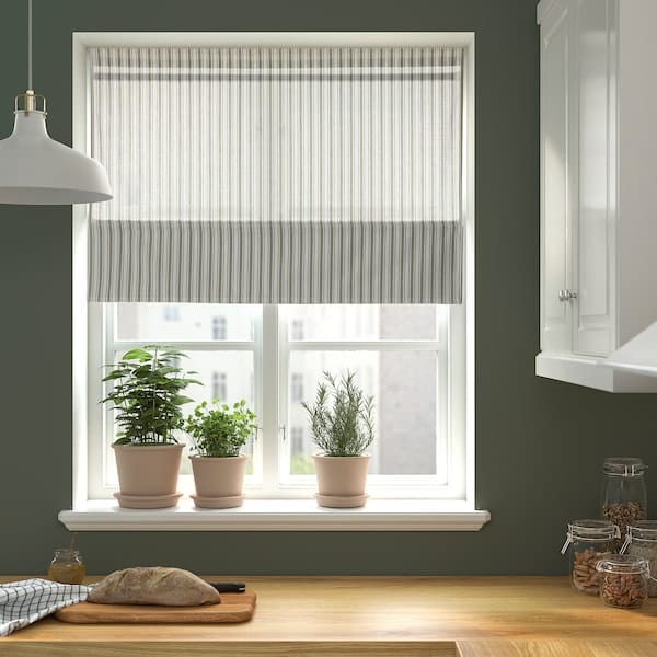 Ikea RINGBLOMMA - Roman blind, white/green/striped, 80x160 cm