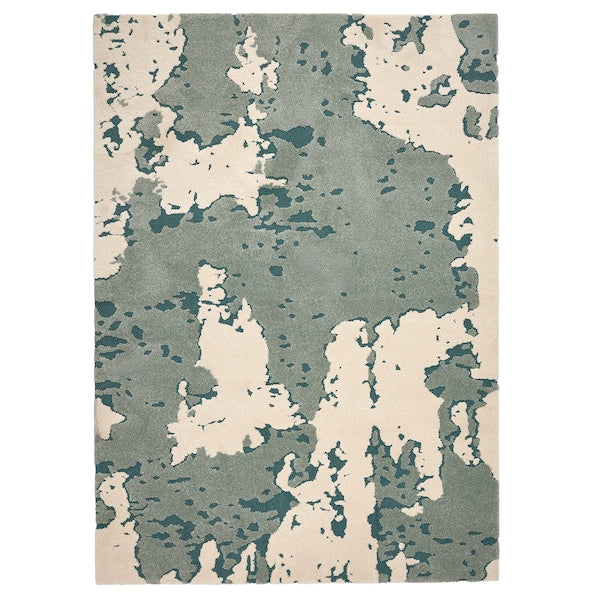 RINGKLOCKA - Rug, low pile, green/off-white, 160x230 cm