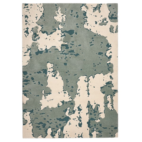 RINGKLOCKA rug, low pile, green/off-white, 160x230 cm