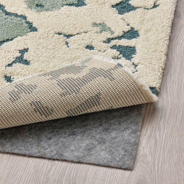 RINGKLOCKA rug, low pile, green/off-white, 160x230 cm