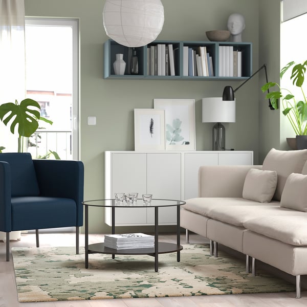 RINGKLOCKA rug, low pile, green/off-white, 160x230 cm