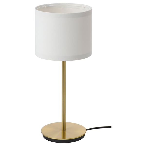 RINGSTA / SKAFTET table lamp, white/brass, 41 cm