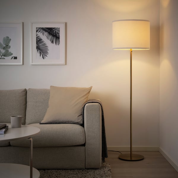 RINGSTA / SKAFTET floor lamp, white/brass, 29 cm