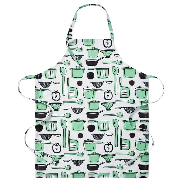 RINNIG apron, white/green/patterned